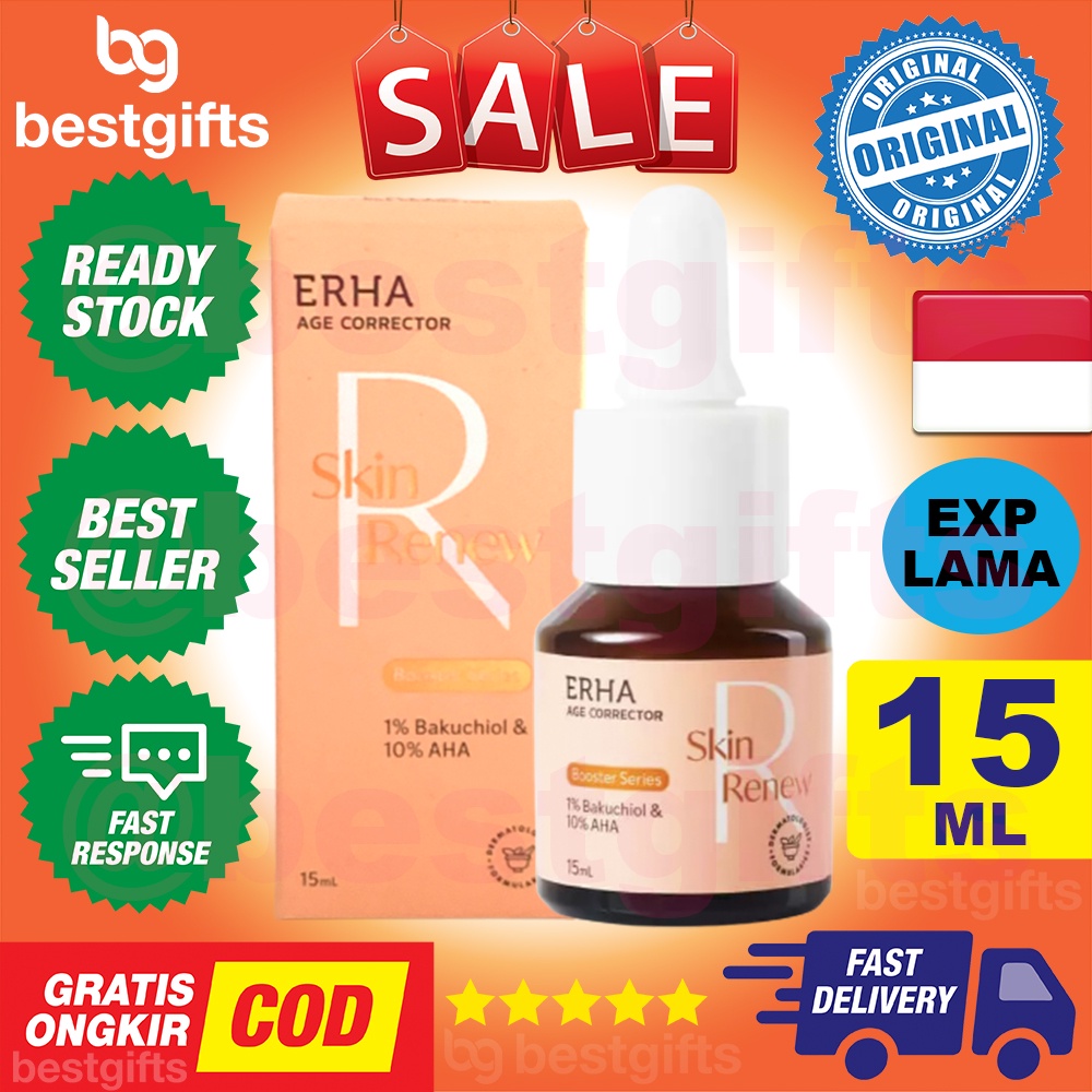 ERHA AGE CORRECTOR SKIN RENEW BOOSTER SERIES 1% BAKUCHIOL &amp; 10% AHA ANTI PENUAAN DINI KULIT WAJAH KENCANG 15 ML