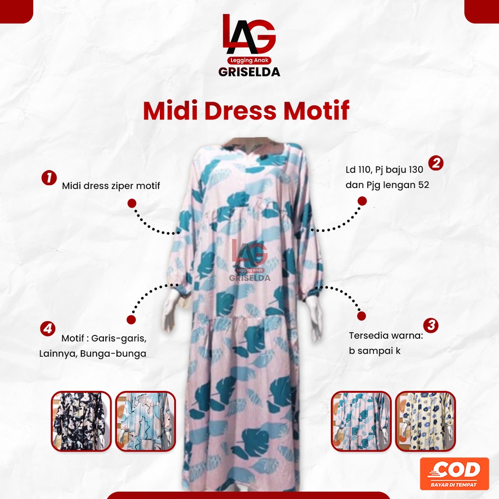 Gamis Remaja Midi Rayon Dress Daster Muslimah Lengan Panjang Motif Bunga Terbaru Wanita Dewasa Kekin