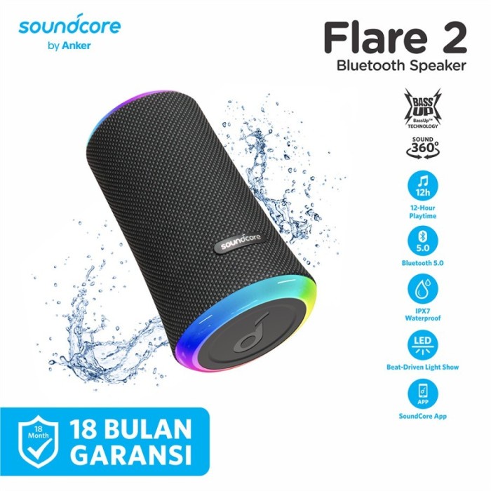 Anker SoundCore Flare 2 Bluetooth Speaker 360° IPX7 Waterproof A3165