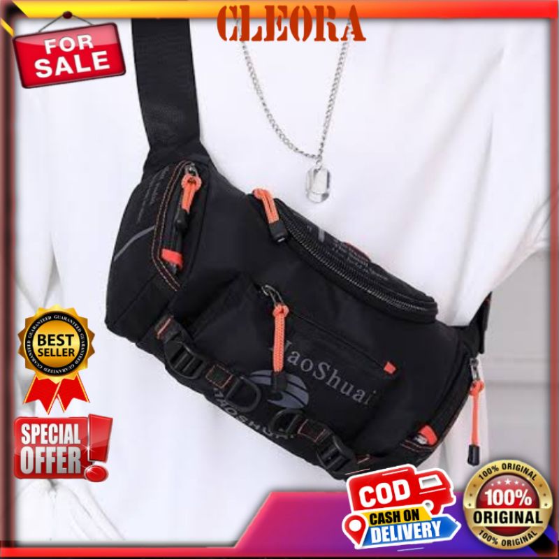 Tas Selempang Pria HAOSHUAI Original Waistbag Pria Waterproof Kekinian Import Ori Branded Keren Tran