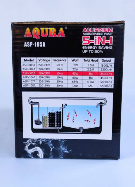 Aqura ASP 105A Pompa Celup Filter Kolam Aquarium Hidroponik Power Head Submersible Pump