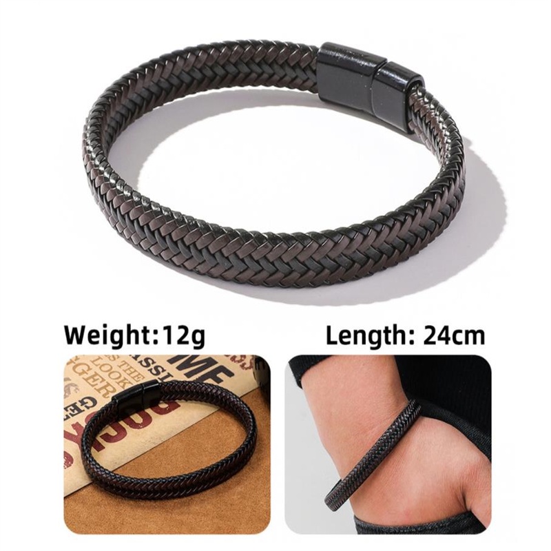 Gelang Bangle Bahan Kulit Pu Warna Hitam Gaya Minimalis Untuk Pria