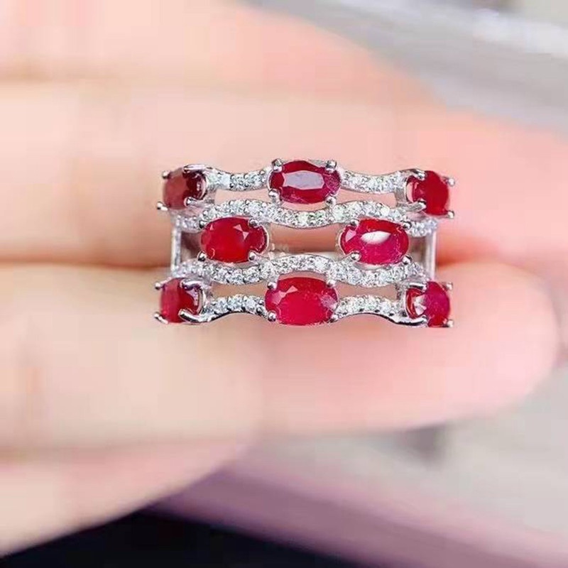 Perhiasan Cincin Zircon AAA Desain Geometri Hollow Warna Merah Berkilau Gaya Eropa Amerika Untuk Wanita