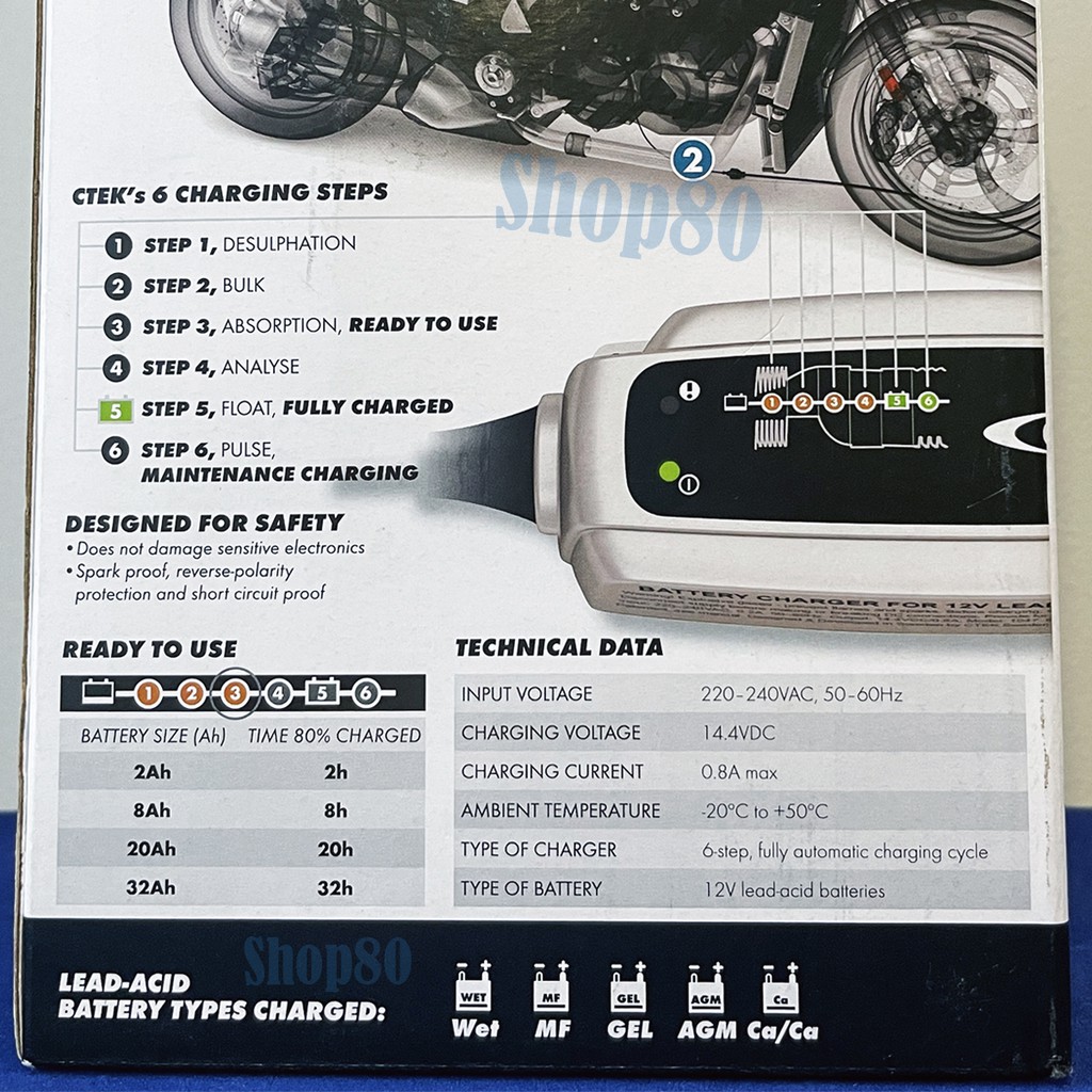 CTEK XS 0.8 Smart Motorcycle Battery Charger XS0.8 EU Cas Aki Accu Motor