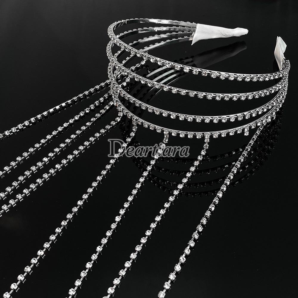 Headband Model Rumbai Aksen Berlian Bahan Metal Untuk Wanita
