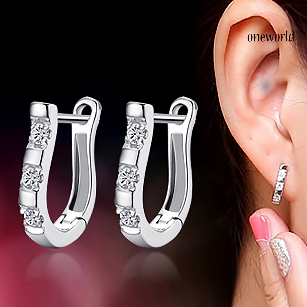 OW@ 1 Pair Fashion U-Shape Cubic Zircon Inlaid Women Charm Jewelry Party Piercing Earrings