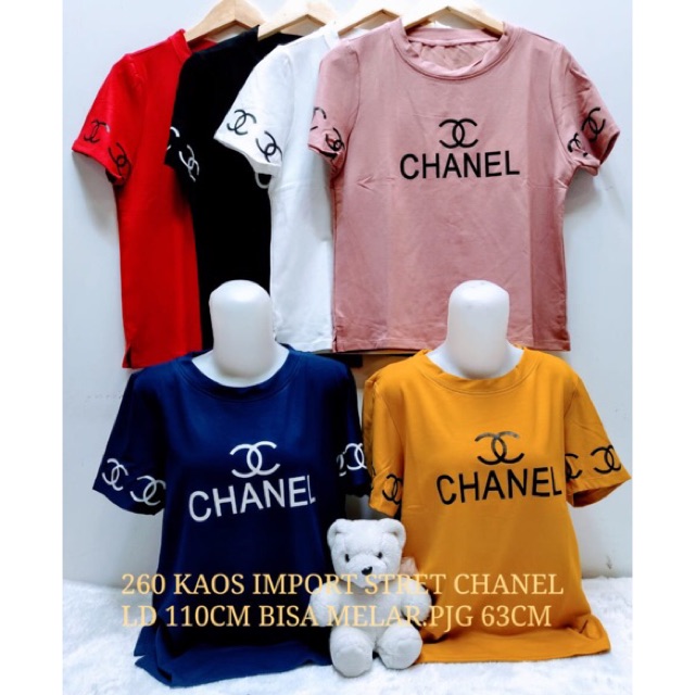 Kaos wanita / kaos wanita import / atasan chanel logo lengan / size allsize