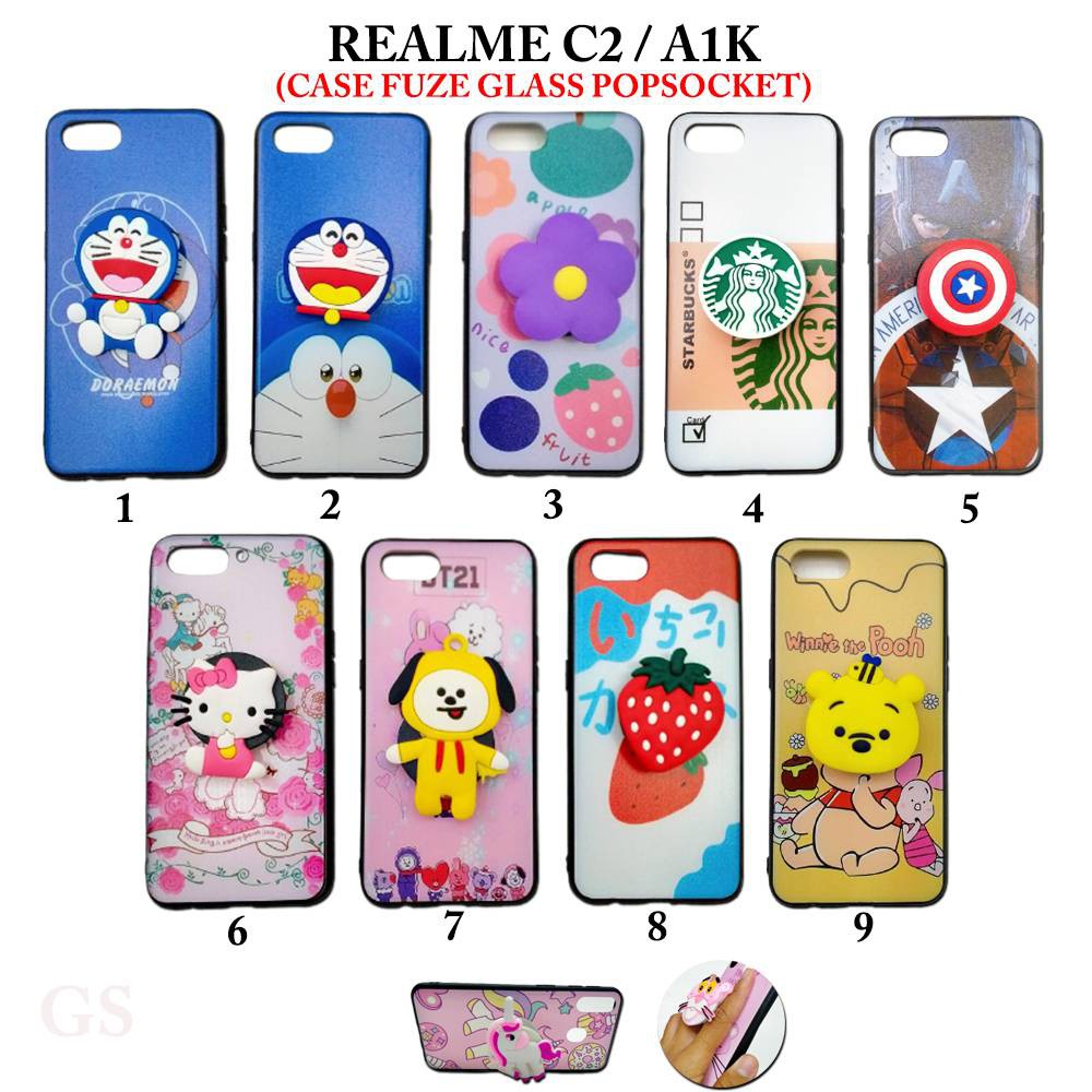 Case REALME 3 Pro 5 Pro 5 / 5i  6 Pro 6 C11 C12 / C15 C2 / A1K Case Fuze Glass Plus Popsocket