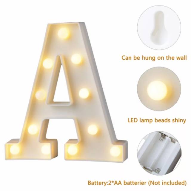 LAMPU HURUF 16cm A - T (U-Z dan 0-9,&amp; bentuk hati di link lain nya)