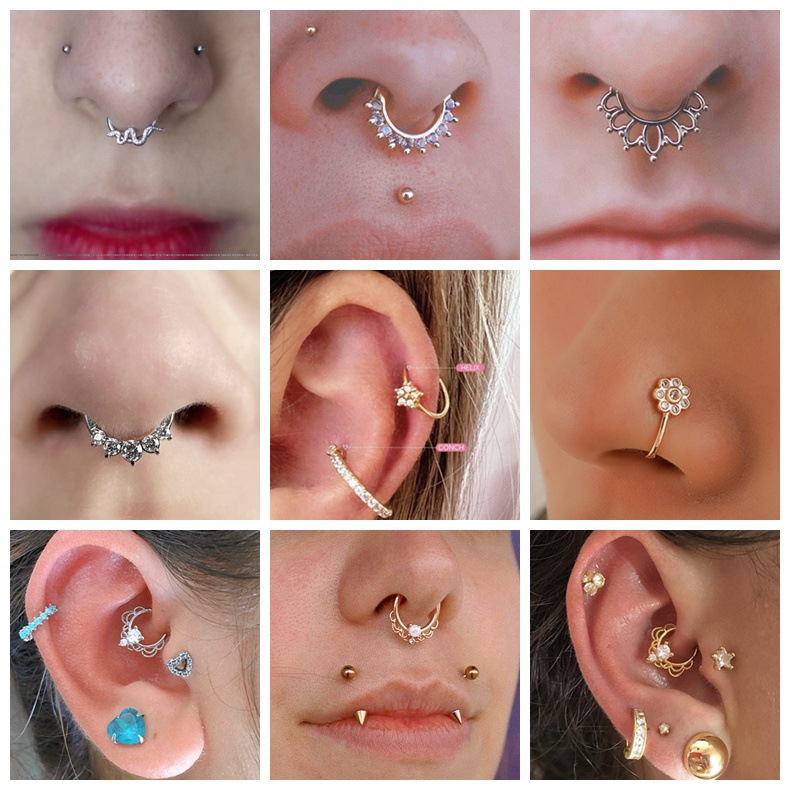 1 PC Anting Tindik Hidung 0.8 / 1.2mm Bentuk Bunga Kristal Bahan Tembaga