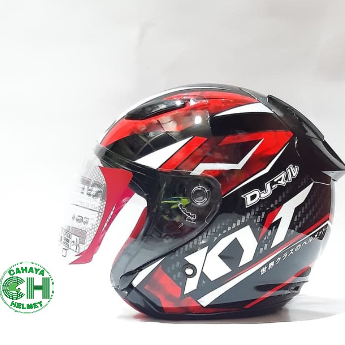 Helm KYT DJ Maru Motif Caarbon Strip Merah Putih Hitam Gloss