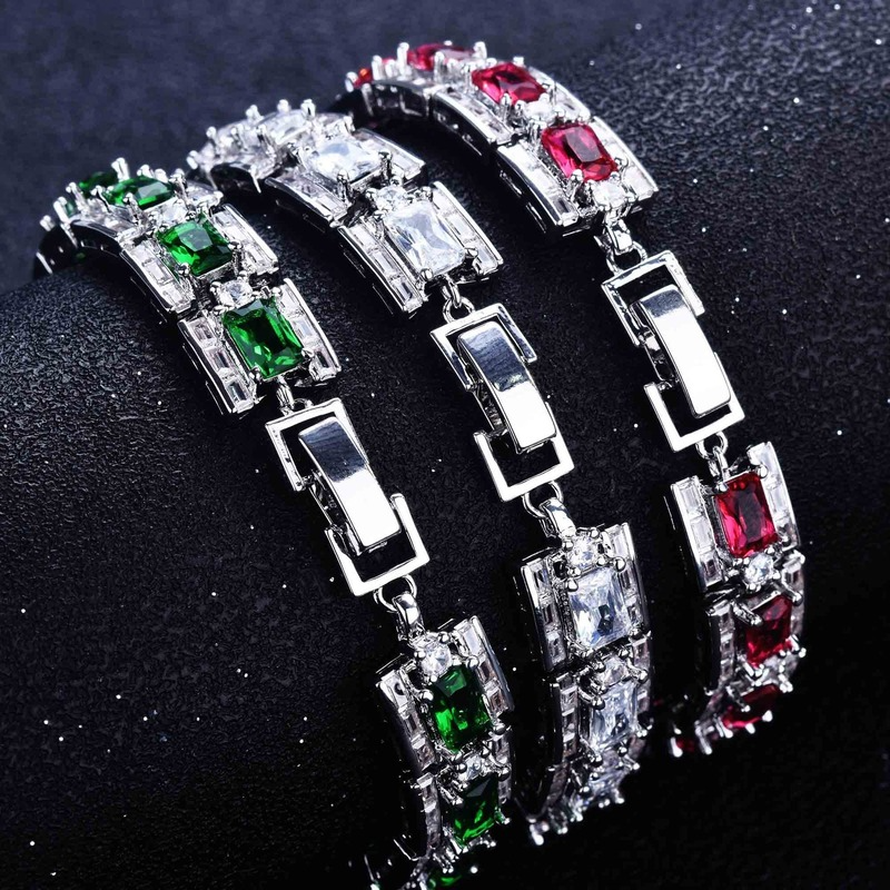 [Ready Stock]Fashion Personality Silver Plated Emerald Color Gemstone Bracelet