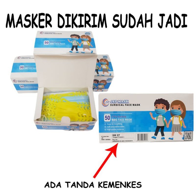 Masker Anak JSP 3ply 07 Box 50pc Free 10konektor - hijau