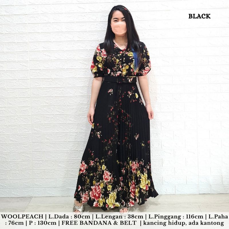 jumpsuit bunga jumpsuit wanita panjang free bandana fag4276 GARDENIA RUFFLE BUTTON BELT LONG JUMPSUI