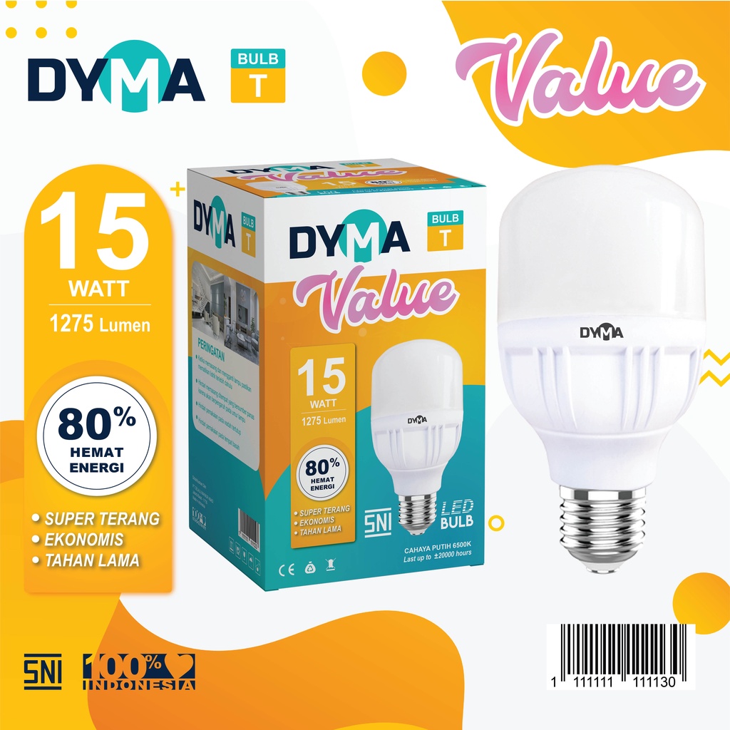 DYMA VALUE Bulb T Lampu LED 5W 10W 15W Cahaya Putih Hemat Energi Terang