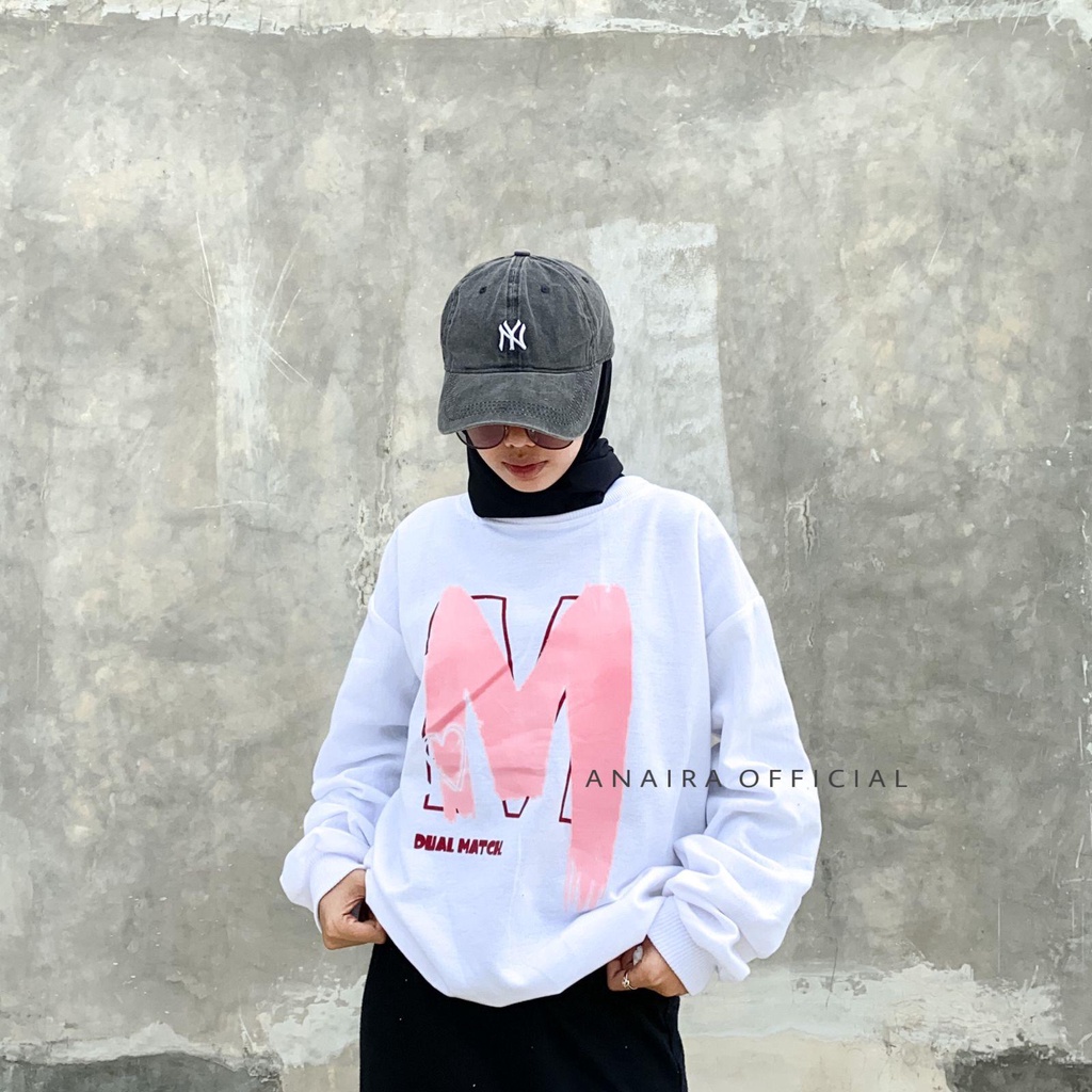 M DUAL MATCH SWEATER OVERSIZE PRIA WANITA SWITER CREWNECK