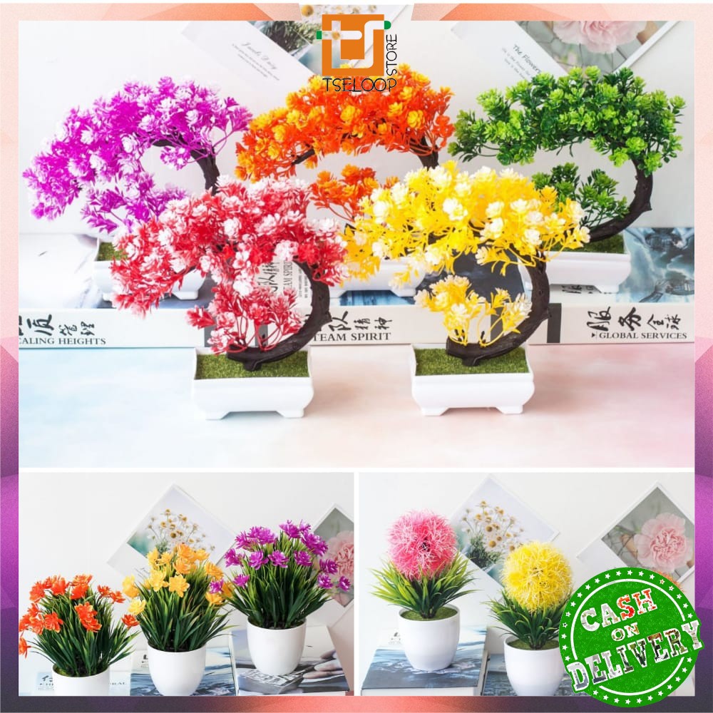 OFM-C35-37 Ornamen Pot Bonsai Pajangan Dekorasi Rumah Tanaman Bunga Hias Plastik Artificial Flower-8