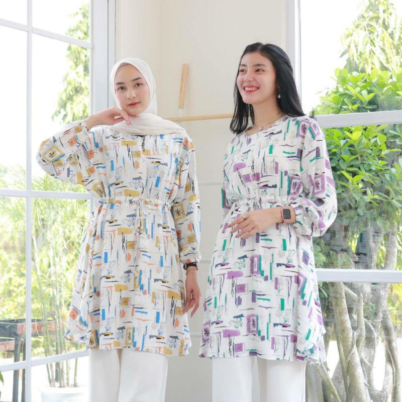BELEN TUNIK - baju kuliah atasan pakaian wanita hijabers top style Korea kerja kekinian trend fashio