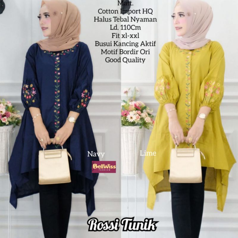 ROSSI TUNIK/TUNIK BAHAN KATUN BORDIR ORI ASLI CANTIK LD 110