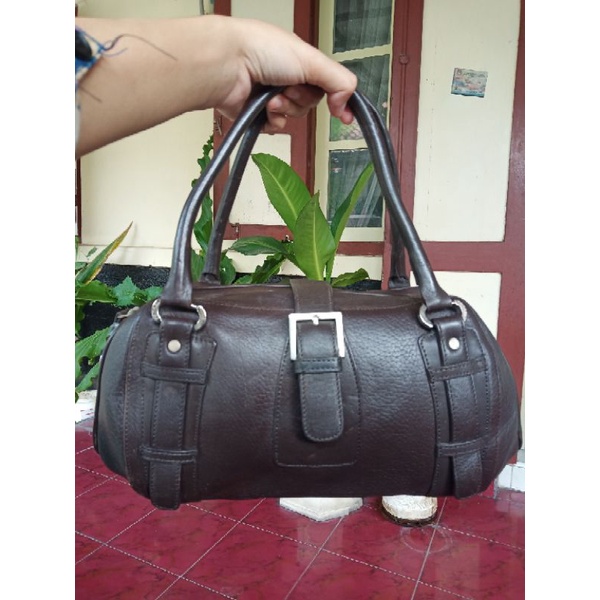 preloved renoma tas kulit coklat speedy handbag mini bentuk tabung