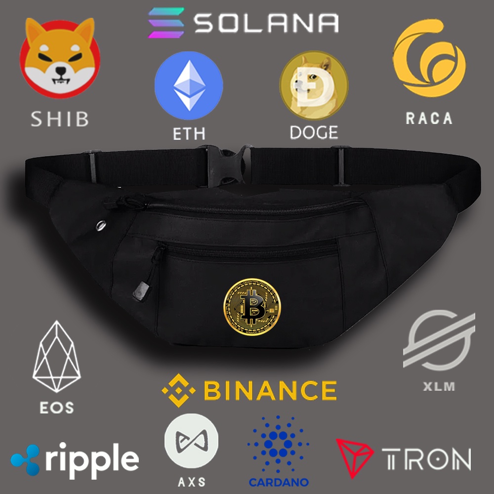 TAS SELEMPANG WAISTBAG CRYPTO BITCOIN/BINANCE/SOLANA/ETHEREUM/RACA/CARDANO/TRON/RIPPLE/EOS/XLM/AXIE 