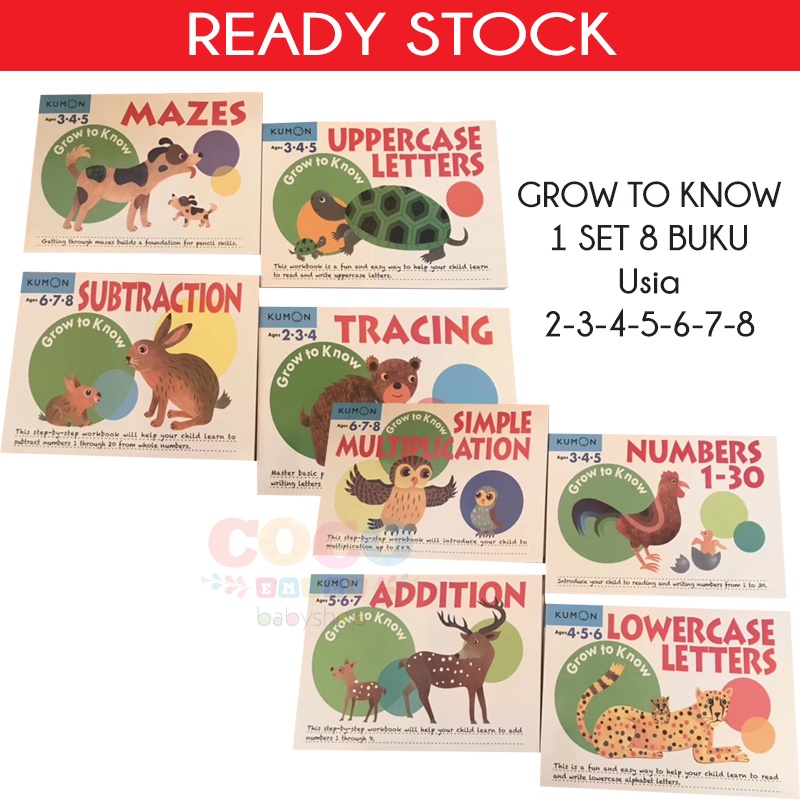 Kumon Book Grow to Know Umur Ages 2 3 4 5 6 7 8 (1 Set = 8 Buku) Ready Stock