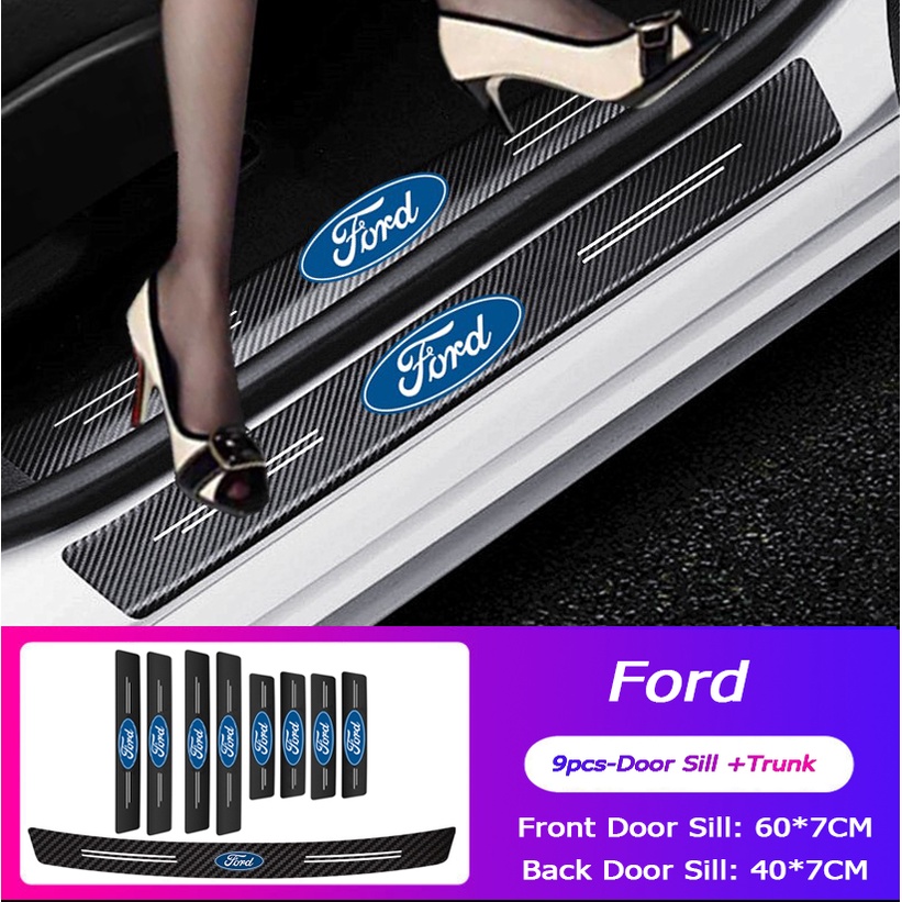 9 Pcs Stiker Pelindung Pintu Mobil Ford Ka Focus Fiesta Ranger T6 / T7 / T8 Bahan Kulit Serat Karbon