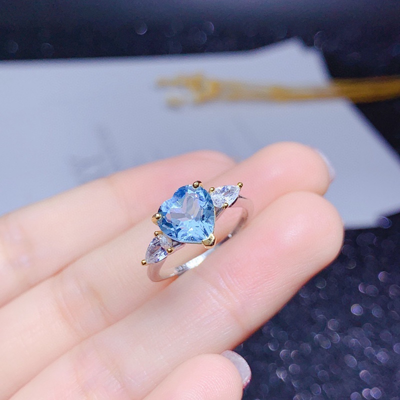 Fancyqube Cincin Bentuk Hati Bahan Cubic Zirconia Warna Biru Dapat Disesuaikan Untuk Wanita