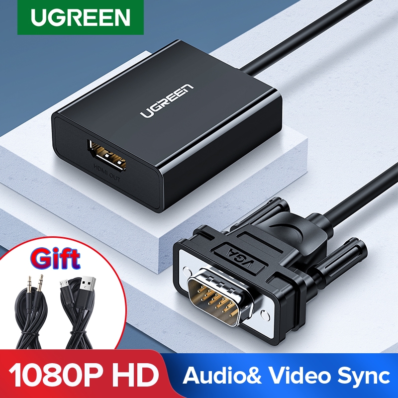 Ugreen Kabel Adapter Converter VGA to HDMI 1080P dengan Jack Audio 3
