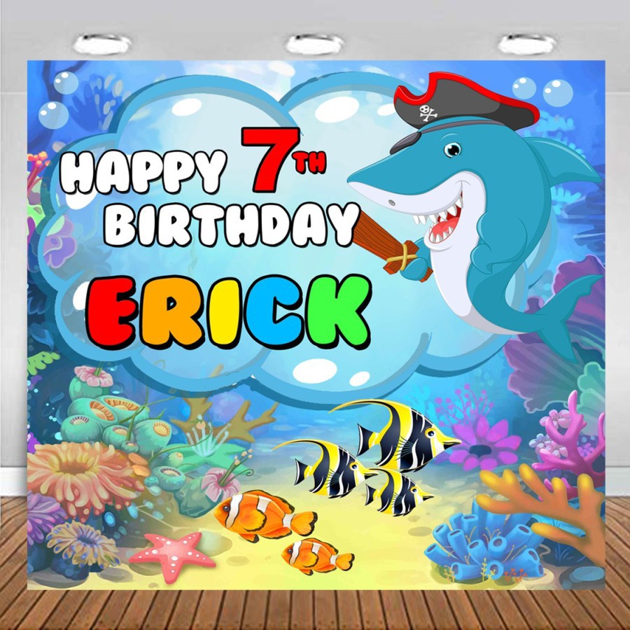 Hiu / Shark / Hiasan Laut Ikan Backdrop Banner Birthday / Hiasan Dinding Ulang Tahun