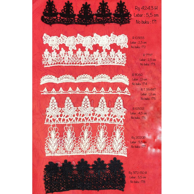 Renda, Renda Baju, Renda Bordir, Renda Giper, Renda Katun, Lebar 4 cm