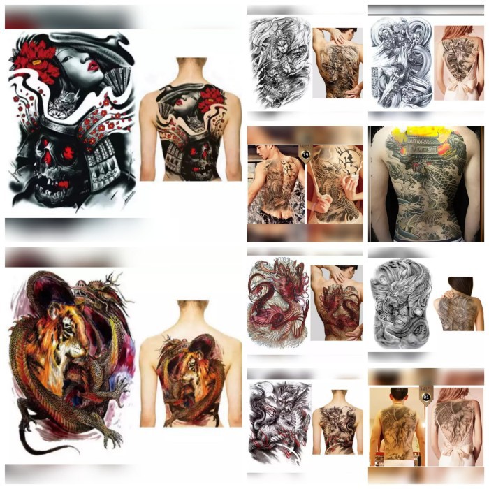tato punggung penuh temporer pria 48*34cm tattoo temporary back chest