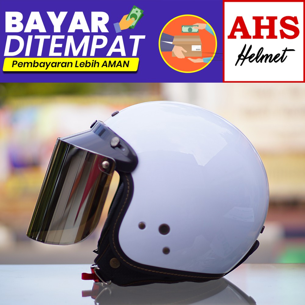 Helm Bogo NJS NR 80 White Putih Kaca Injak - Free Sarung Tas Helm Original Bogo - Ongkir cuma 2kg
