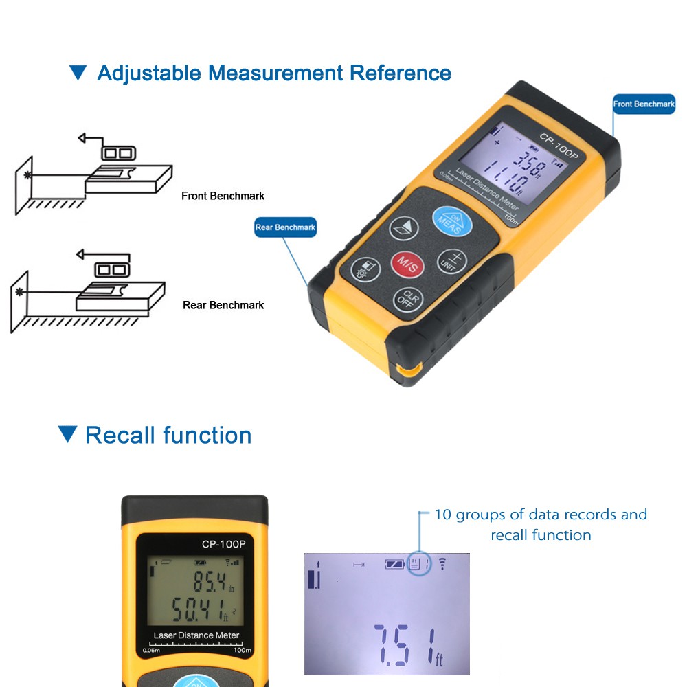 Laser Meteran Distance Meter Alat Ukur Jarak Meteran Digital LCD  100 Meter 100M CP-100