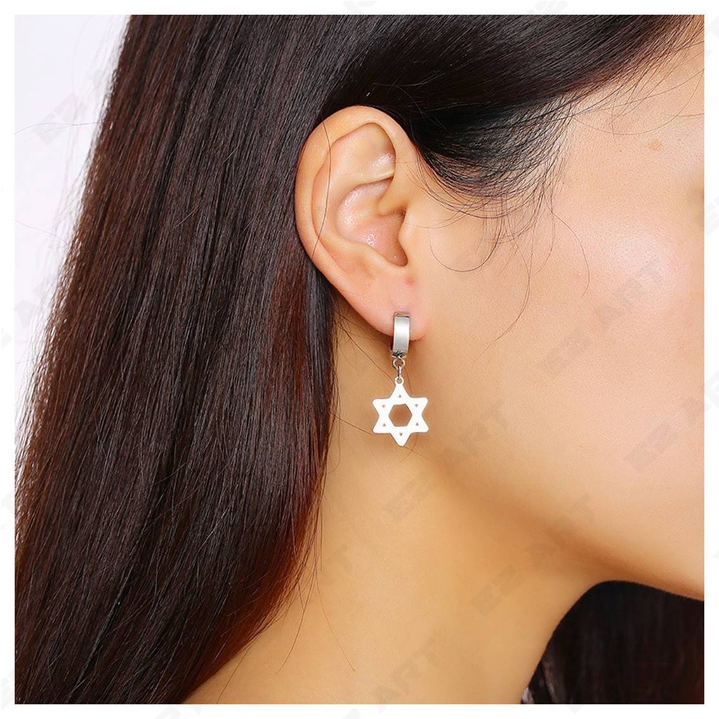 1 BUAH - ANTING PRIA STAINLESS STEEL BANDUL HEXAGRAM GEOMETRI HEXAGON TUSUK / JEPIT NON TINDIK