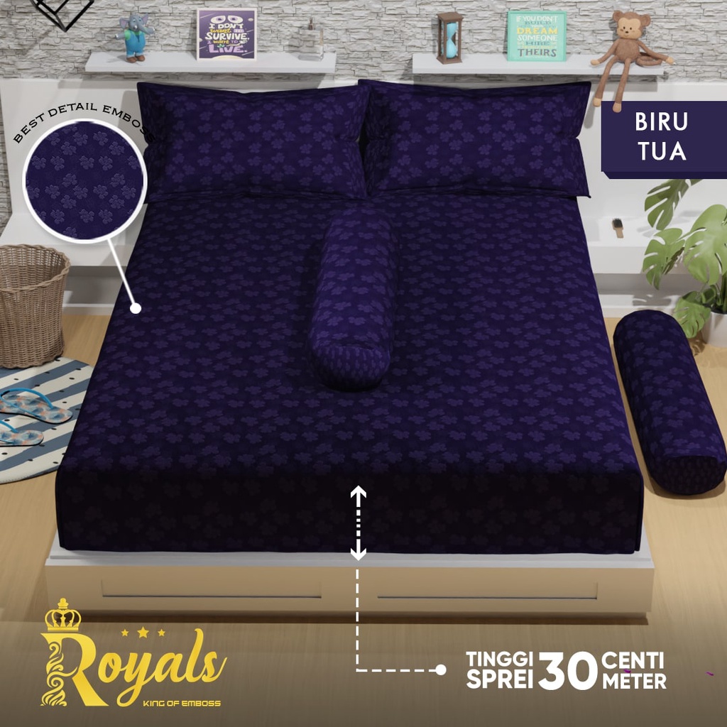 Royals Sprei Jacquard Emboss Uk 160/180 - Biru Tua