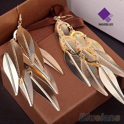 Naiveblue Anting Gantung Panjang Kait Gaya Retro Baroque Motif Daun + Layer Untuk Perhiasan Wanita