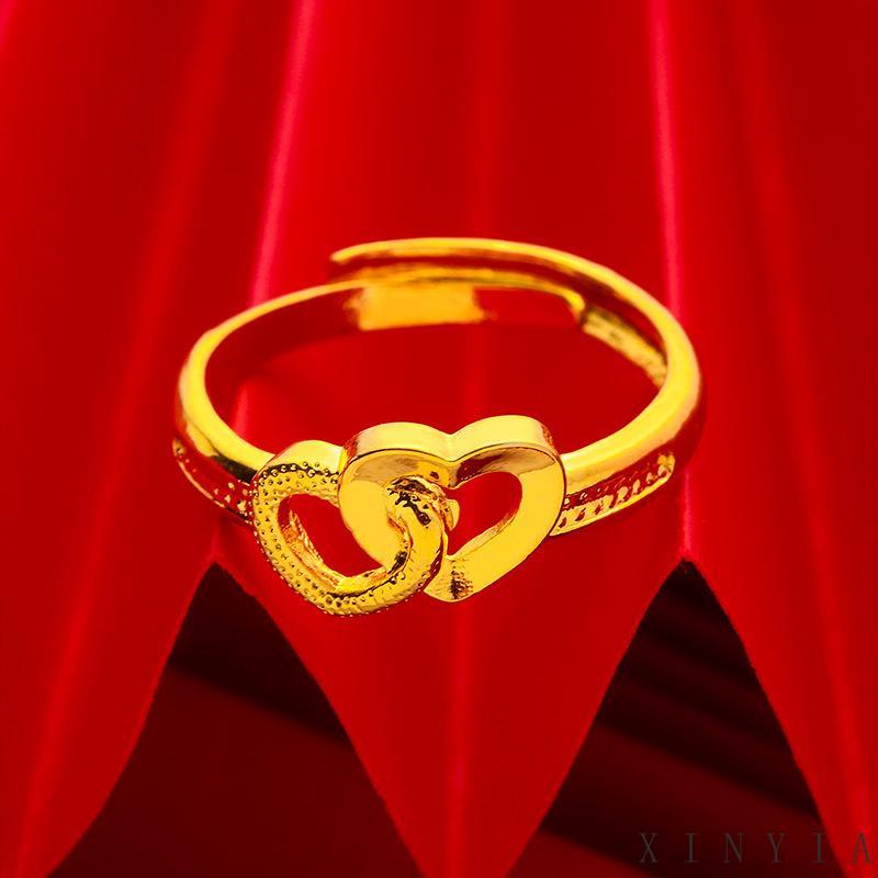 Cincin Model Terbuka Adjustable Bentuk Hati Warna Emas Imitasi Untuk Wanita