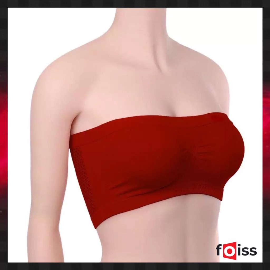✅𝐅𝐎𝐈𝐒𝐒® Bra Wanita Kemben Seksi Backless Tanpa Tali &amp; Busa Motif Jala Belakang 1167