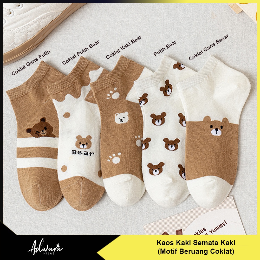 Kaos Kaki Wanita Pendek Semata Kaki Motif Beruang Coklat Gaya Korean (Sudah Dikemas Plastik OPP)