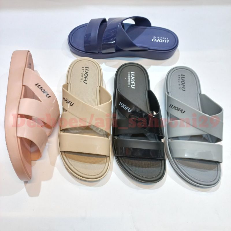 LUOFU E 7185 -E16 SIZE 36-40 ORIGINAL l Sandal Selop jelly wanita l Sendal kokop cewek impor