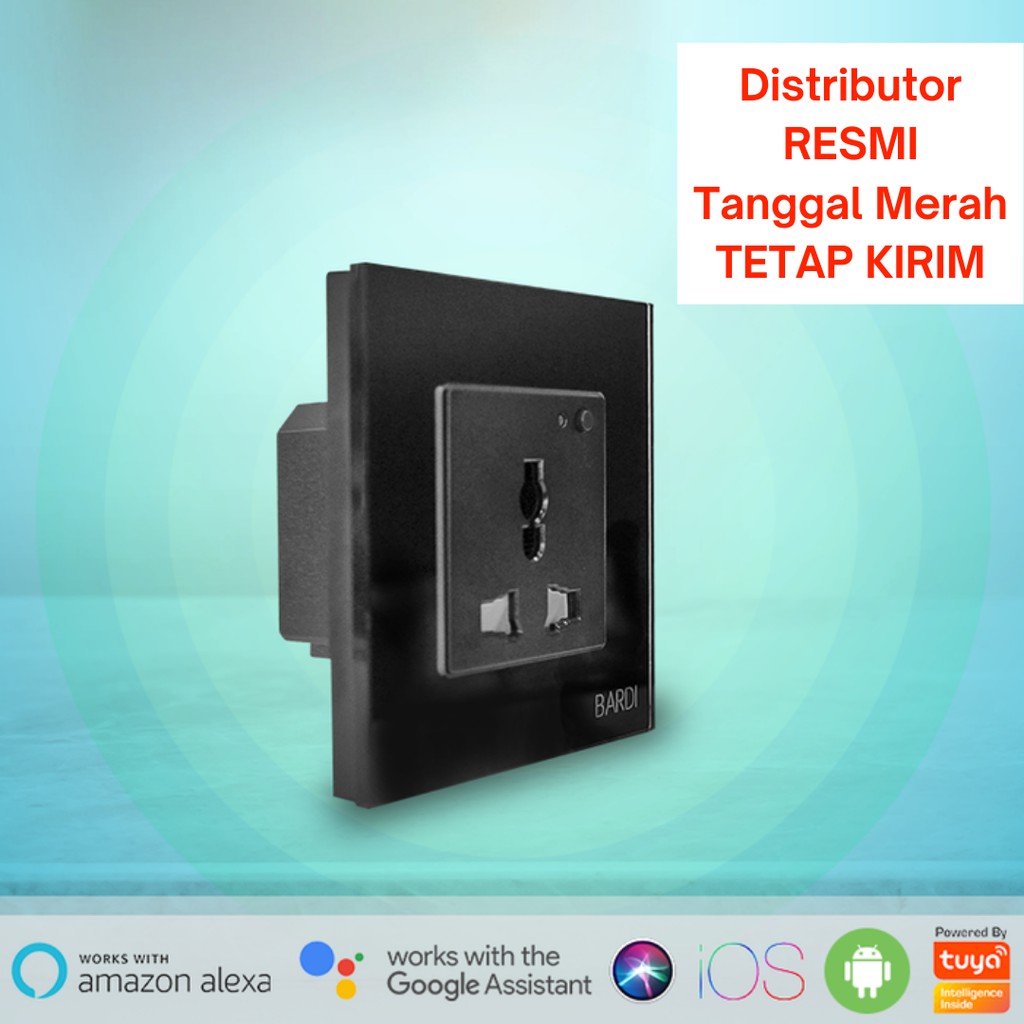 BARDI Smart Wall Socket Wifi UNI Black - Soket Dinding Pintar BARDI Hitam Stop Kontak Universal