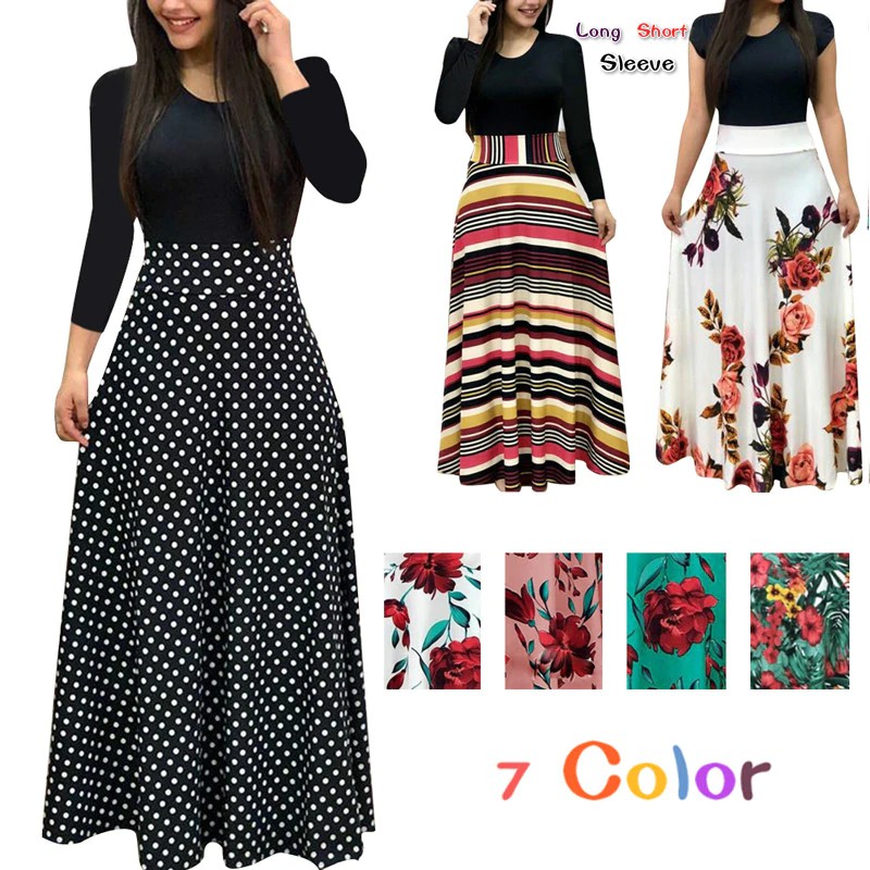 TERBARU Fashion Casual Maxi Dress Plus Size Bohemian Print Vestidos Mujer Dress Boho Autumn Women