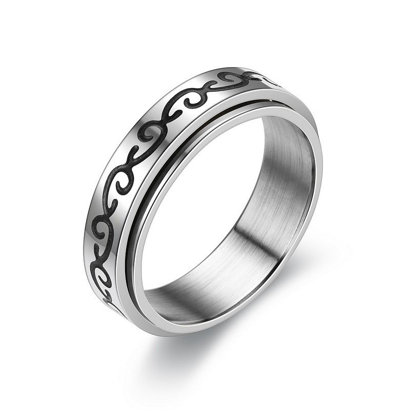 Cincin Baja Titanium Pria Cincin Baja Tahan Karat Retro Eropa dan Amerika Yang Dapat Diputar(Size:6-10#) 824C2#