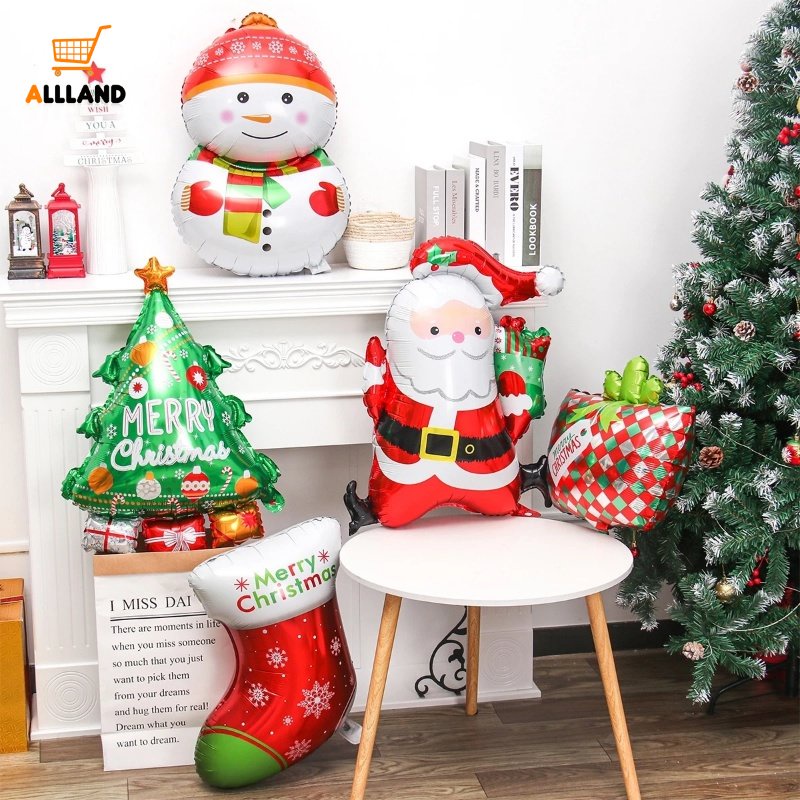 Balon Foil Desain Kartun Santa Claus Snowman Pohon Natal Ukuran Besar Untuk Dekorasi Pesta