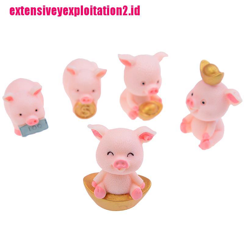 &lt; E2id &amp; &gt; 5pcs / set Miniatur Babi Lucu Untuk Dekorasi Taman Mini / Craft Diy