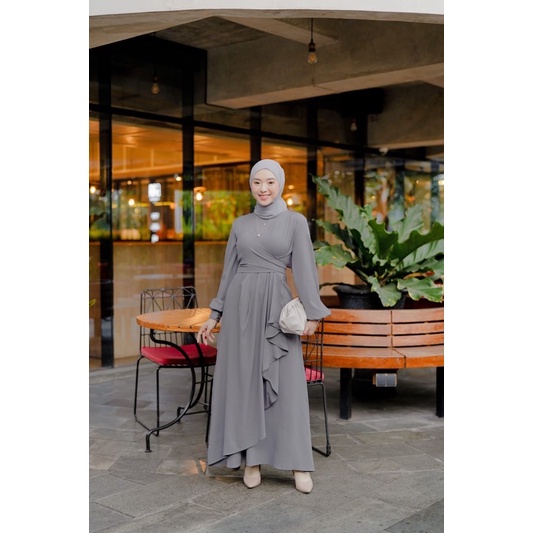ADIBA - Rissa Dress/ Gamis Terbaru 2021 / Dress Muslim Kondangan Ada Size S M L XL-GREY