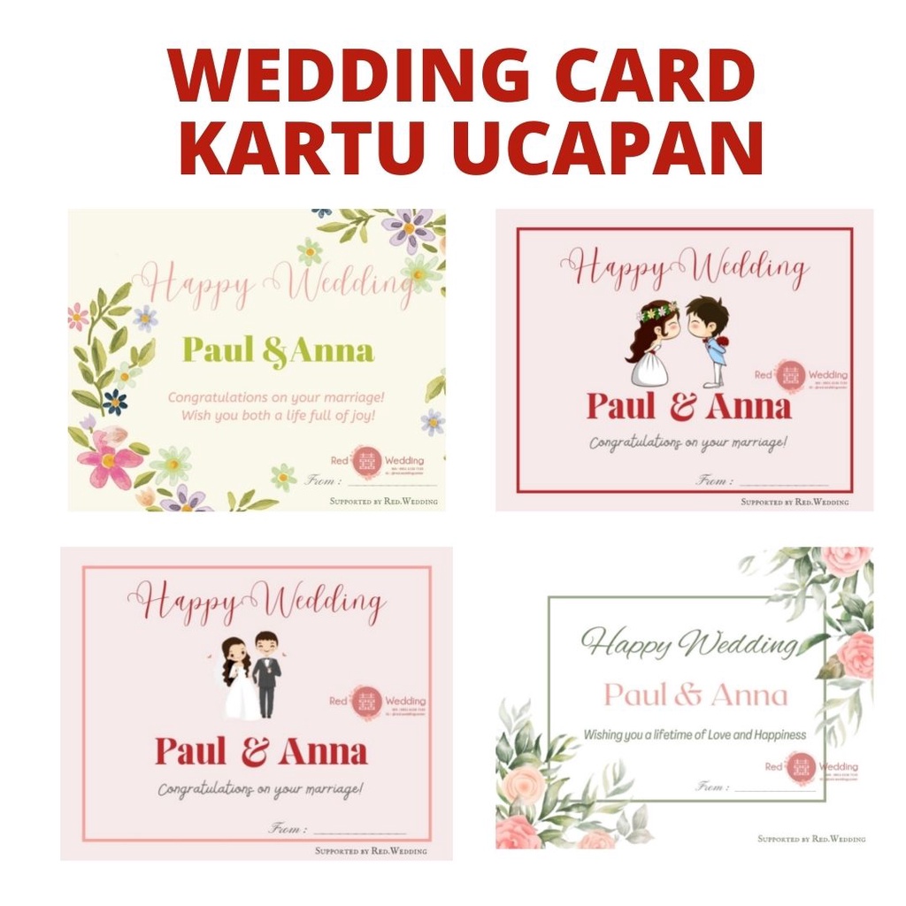 Custom WEDDING CARD Kartu Ucapan Gift Hadiah Pengantin Nama Groom Bride Uk. 10x8cm Bahan Glossy