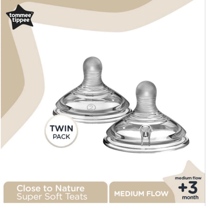 Dot Nipple Tommee Tippee Closer to Nature Super Soft Teat Slow Flow 3m+ isi 2 Anti Bingung Puting