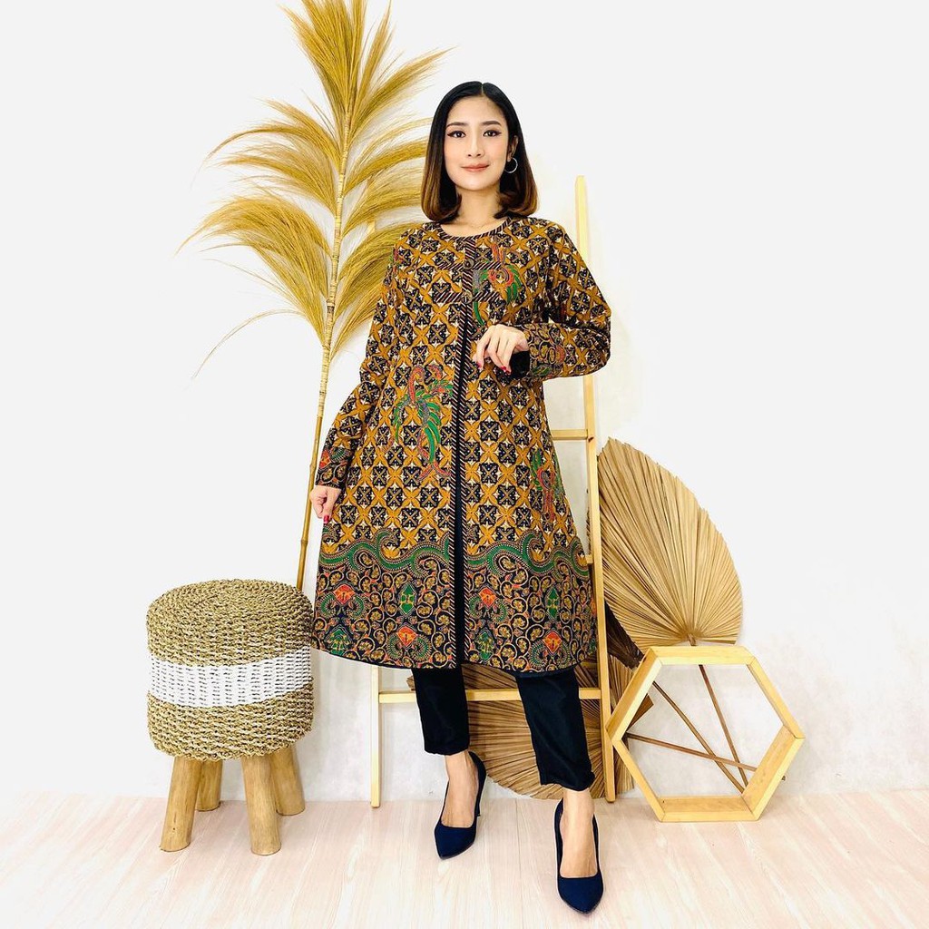 Benang Raja Tunik Batik Wanita Lengan Panjang Ukuran M L XL